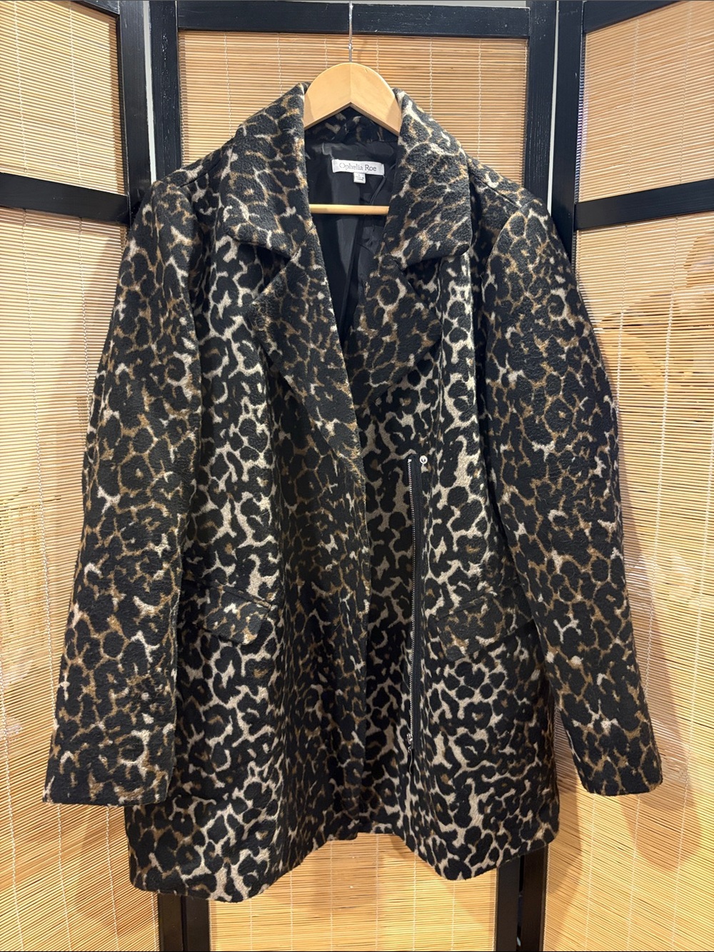 Leopard Print Pea Coat in Black & Brown - Tulle